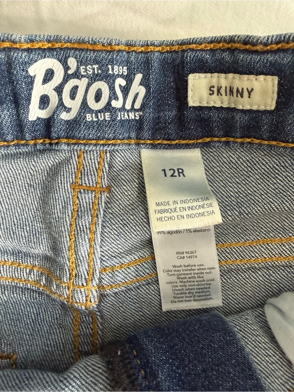 B’GOSH Boy’s Size 12 Regular Classic Blue Denim Jeans Adjustable Waist Cotton